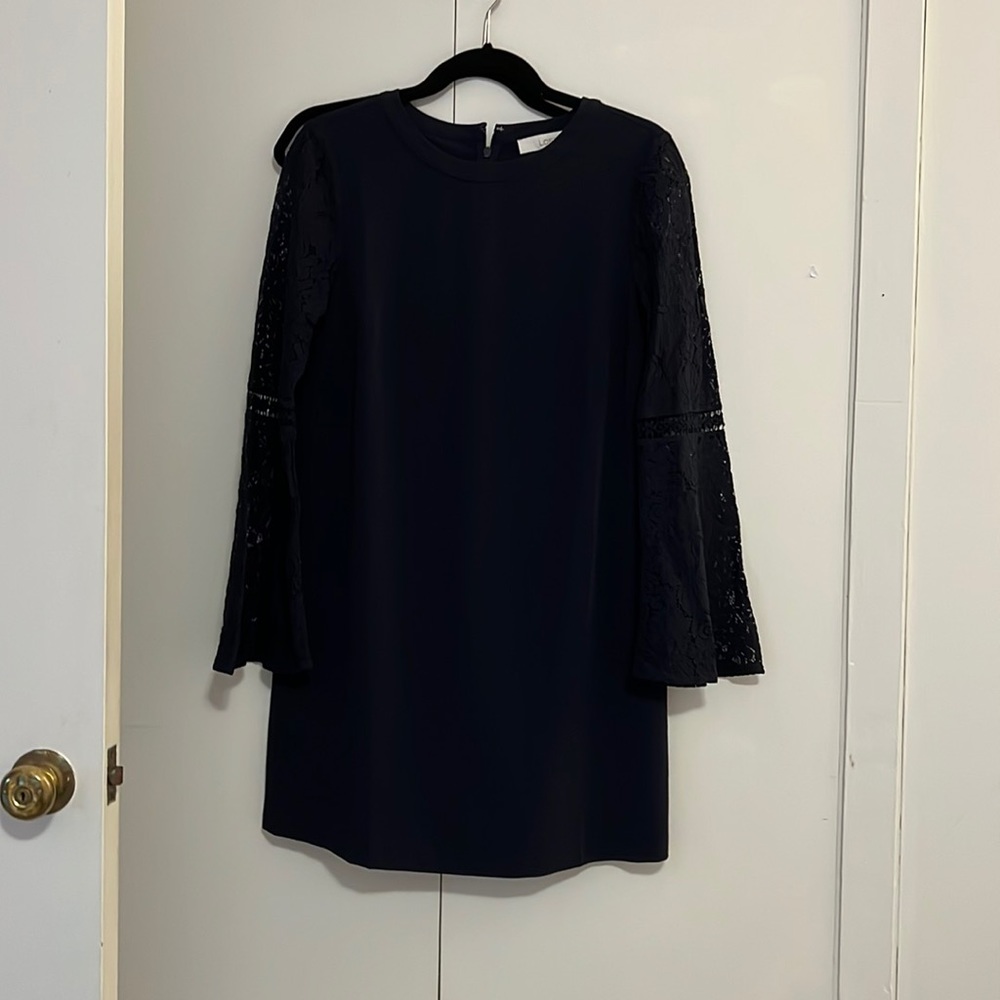 LOFT Black Cocktail Dress with Lace Sleeves